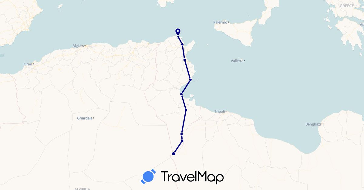 TravelMap itinerary: driving in Algeria, Tunisia (Africa)